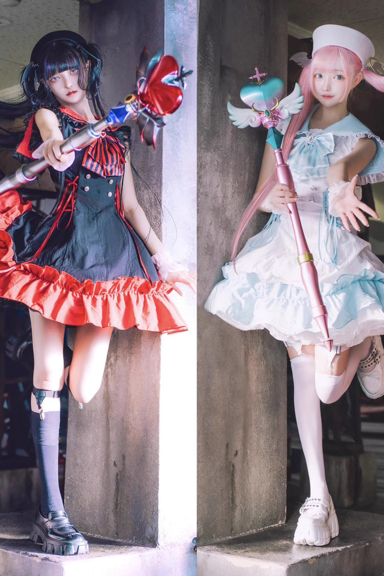 [Magical Girl] Doll Navy Collar Ruffle Bowknot Gothic Jirai Kei Japanese Dress 2 Colors