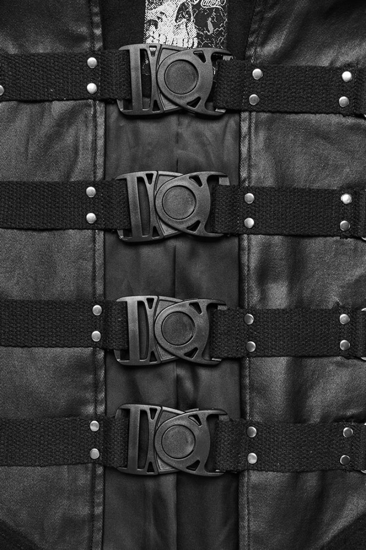 Black High Collar Faux Leather Stitching Mesh Rivet Buckle Women's Punk Cloak