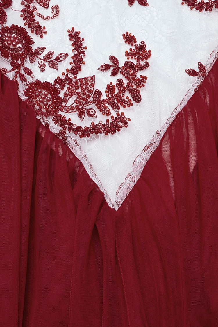 Red Off Shoulder Embroidery Lace Slim Women's Gothic Gown Fishtail Dress
