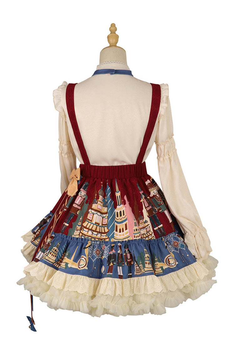 Red/Blue Clara Collection Nutcracker Print Ruffle Hemline Sweet Lolita Strap Dress