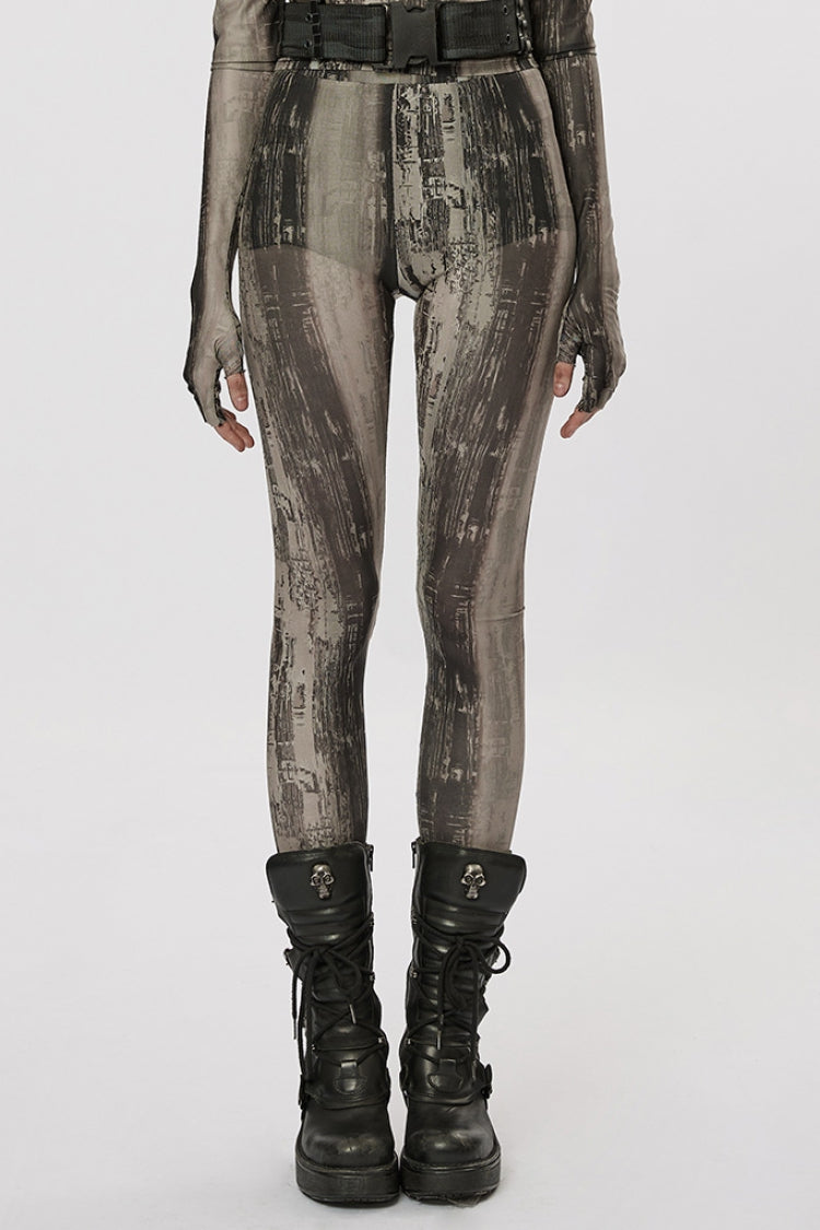 Schlanke Mesh-Leggings mit Batikmuster für Damen in Steampunk-Optik, 2 Farben
