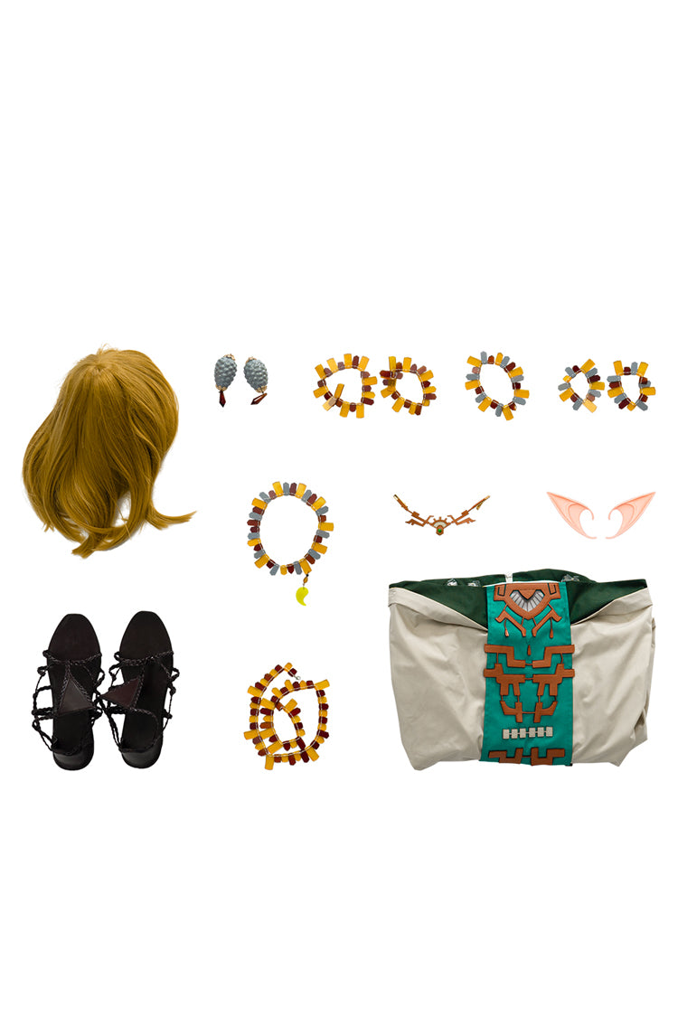 The Legend Of Zelda Tears Of The Kingdom Zelda Halloween Apricot/Green Cosplay Costume Set Without Shoes Without Wig Without Elf Ears