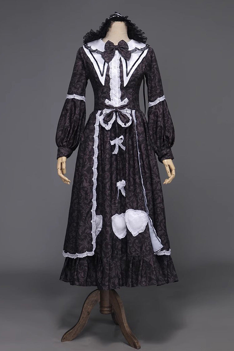 Black Maid Long Sleeves Ruffle Bowknot Sweet Lolita Dress