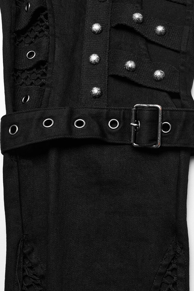 Black Mesh Women's Punk Cutout Eyelet Jeans