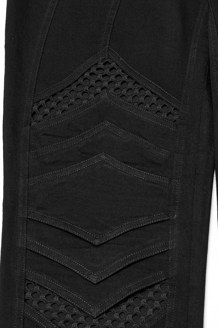 Black Pleated Stitching Mesh Men's Punk Pants