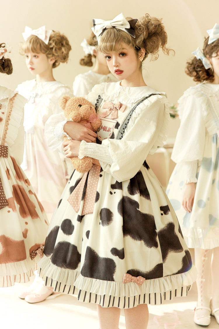 Milk Cow Print Ruffle Bowknot Sweet Lolita Jsk Dress 5 Colors