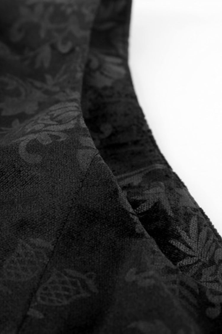 Black Double-Breasted Swallowtail Hem Print Mens Gothic Vest