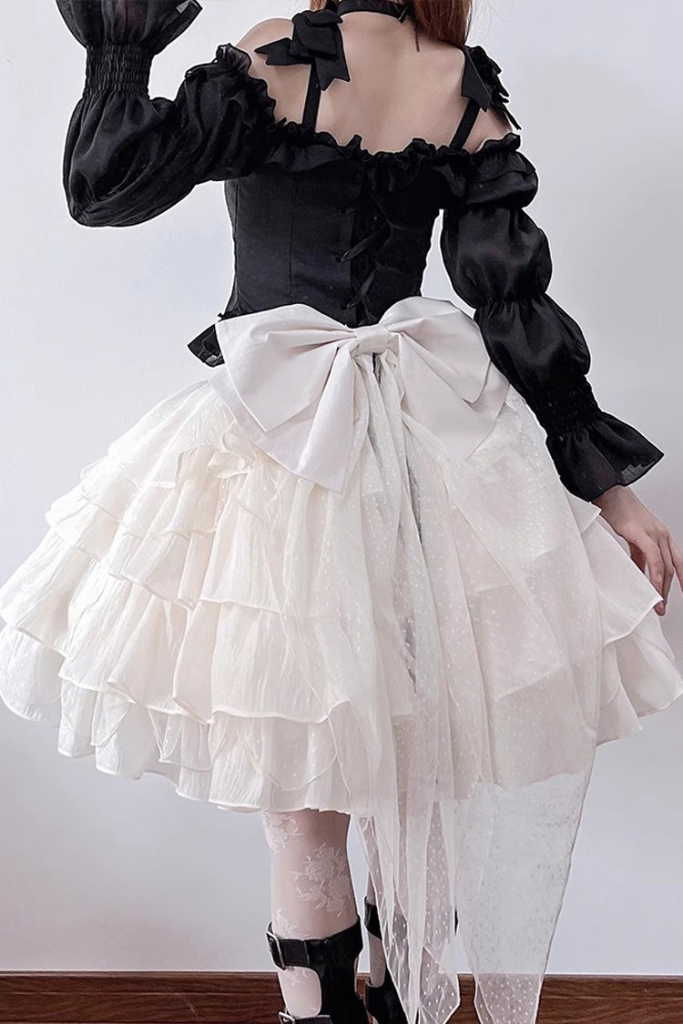 Black/Apricot Multi-layer Ruffle Sweet Princess Lolita Skirt Set