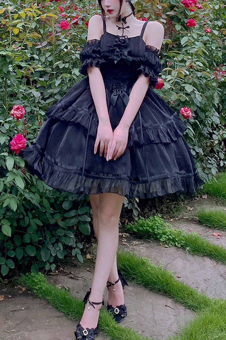 Black Angels Come Detached Hime Sleeves Ruffle Gothic Lolita Jsk Tiered Dress