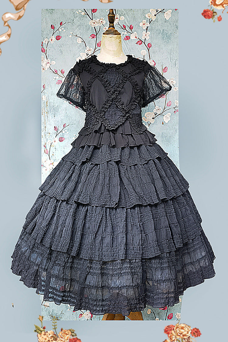 Flyff Rgothic Set Black Forest Multi-layer Ruffle Classic Gothic Lolita Skirt Set ...