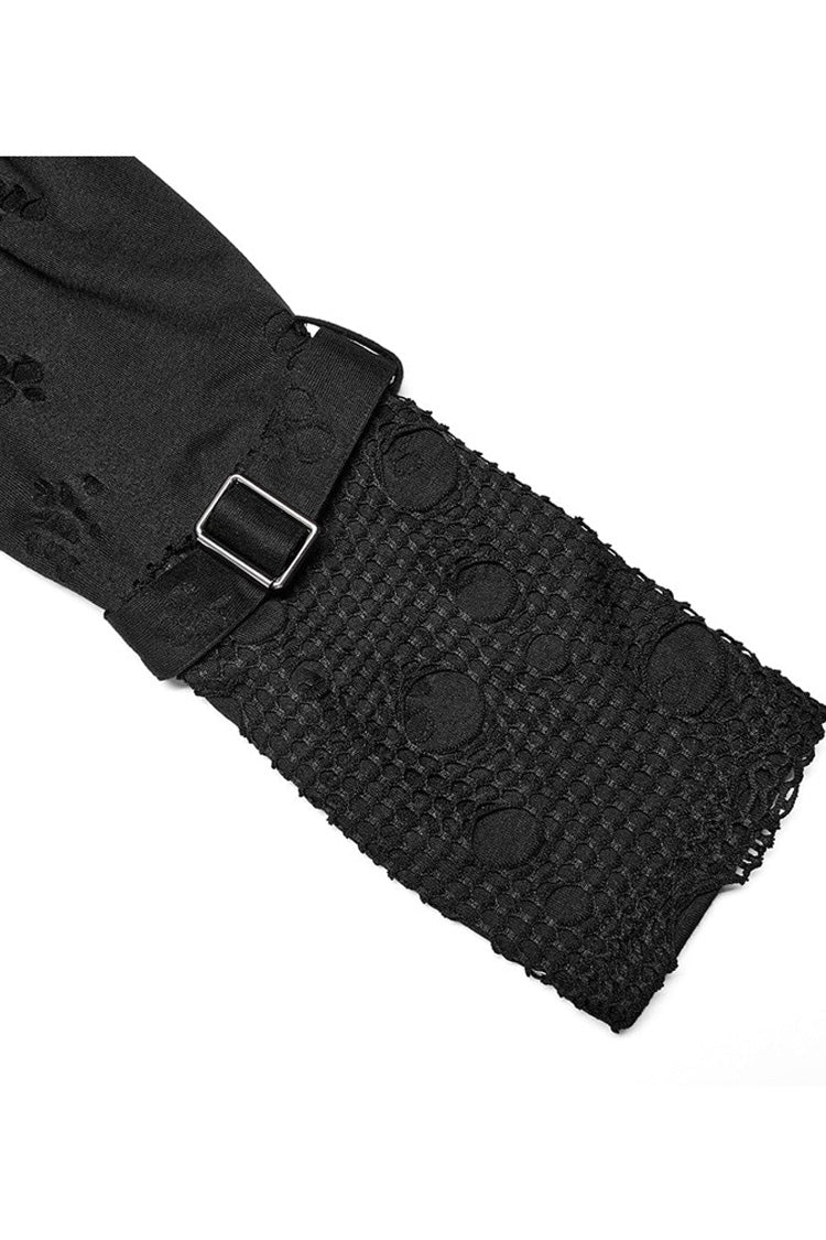 Black Punk Ripped Knit Mesh Surface Splicing Detachable Ring Sleeve Webbing Hooded Men's T-Shirt