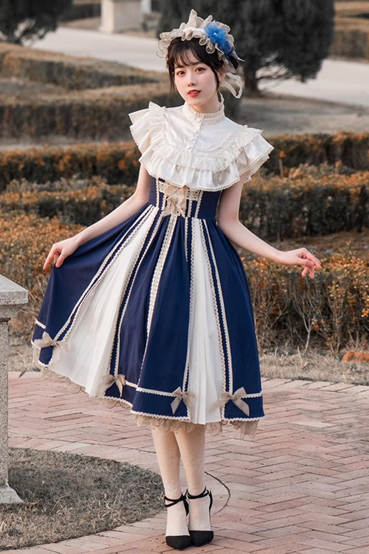 Blue/White Elegant Color Contrast Sleeveless Classic Lolita Dress