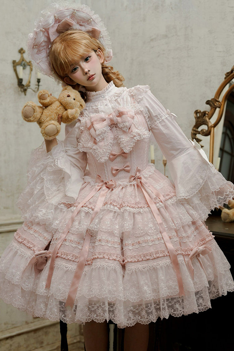 Pink [Reinas] Sleeveless Ruffle Bowknot Lace Sweet Lolita Jsk Dress