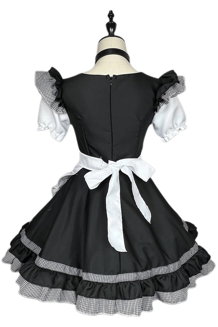 Schwarz/Weißes Lolita Dienstmädchenkleid mit kurzen Ärmeln und Katzenpfoten-Print in Übergröße