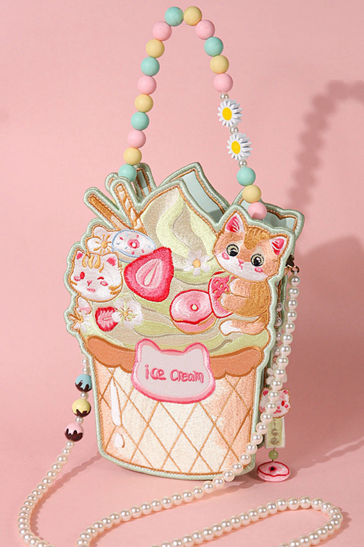 Multi-Color Ice Cream Cat Embroidery Sweet Lolita Crossbody Bag