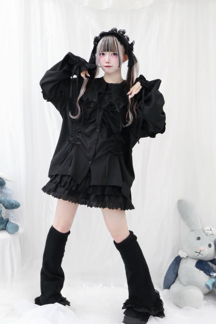 Doll Collar Long Sleeves Ruffle Bowknot Sweet Jirai Kei Japanese Blouse 3 Colors