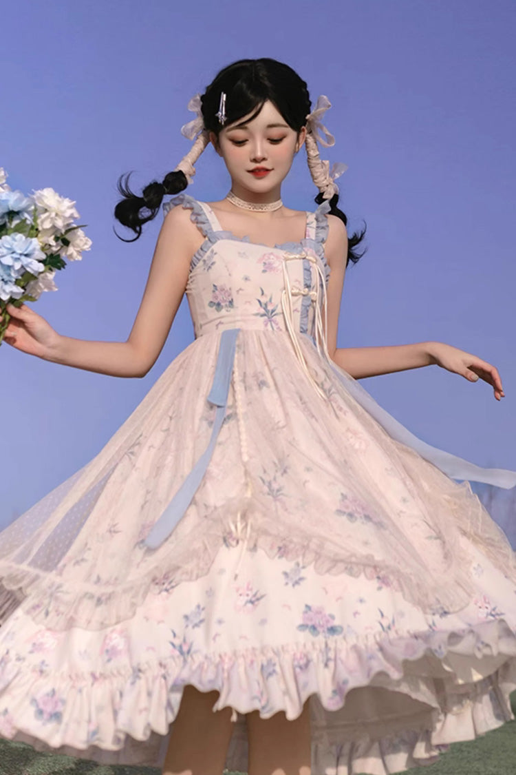 Multi-Color Chinese Style Elegant Flower Wall Print Sweet Lolita Dress