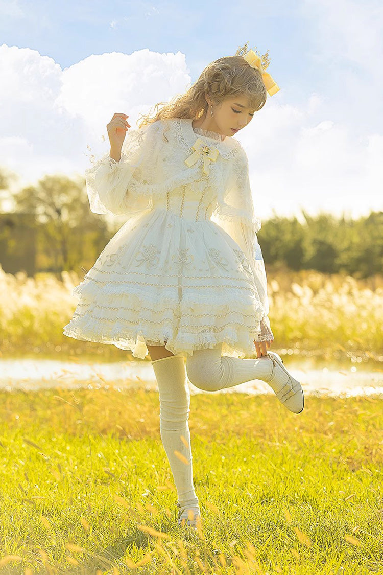 White Multi-layer Dream Dance Print Embroidery Tulle Sweet Princess Lolita Jsk Dress
