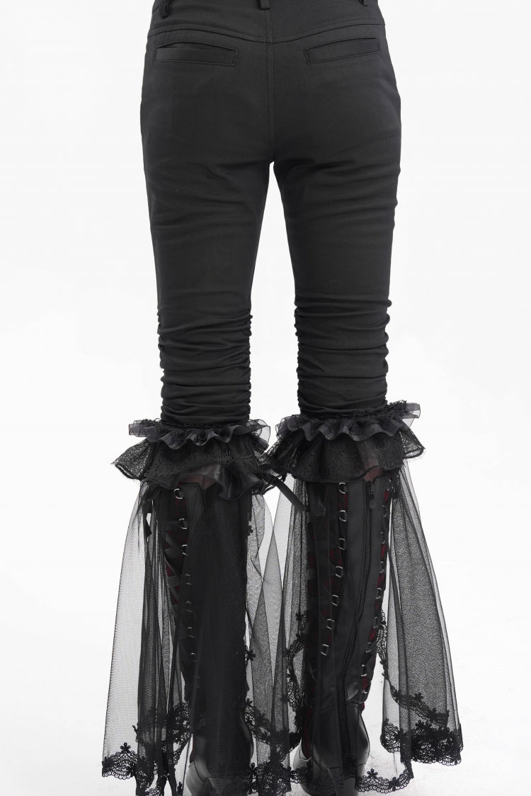 Black Ruffle Stitching Lace Women's Gothic Pants