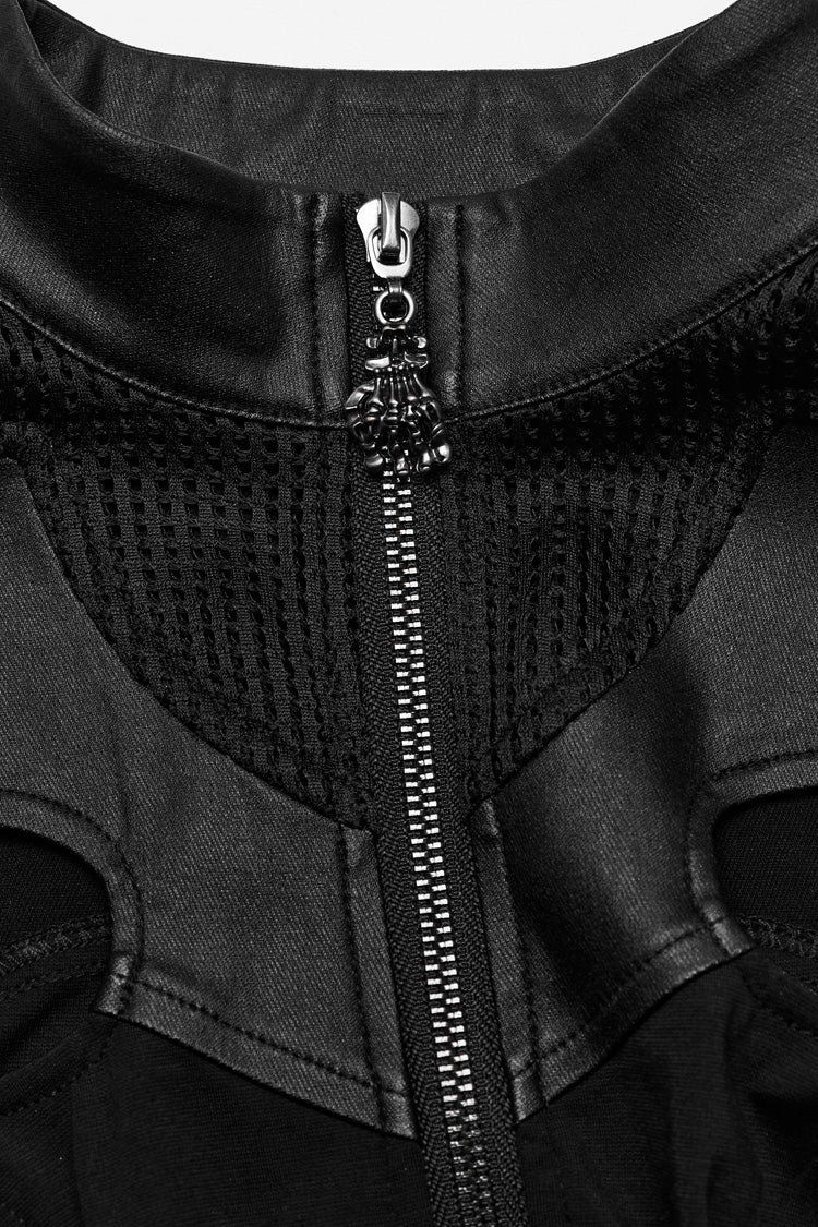 Black Sleeveless Hollow Stretch Knitted Stitching Womens Bat Wings Steampunk Vest