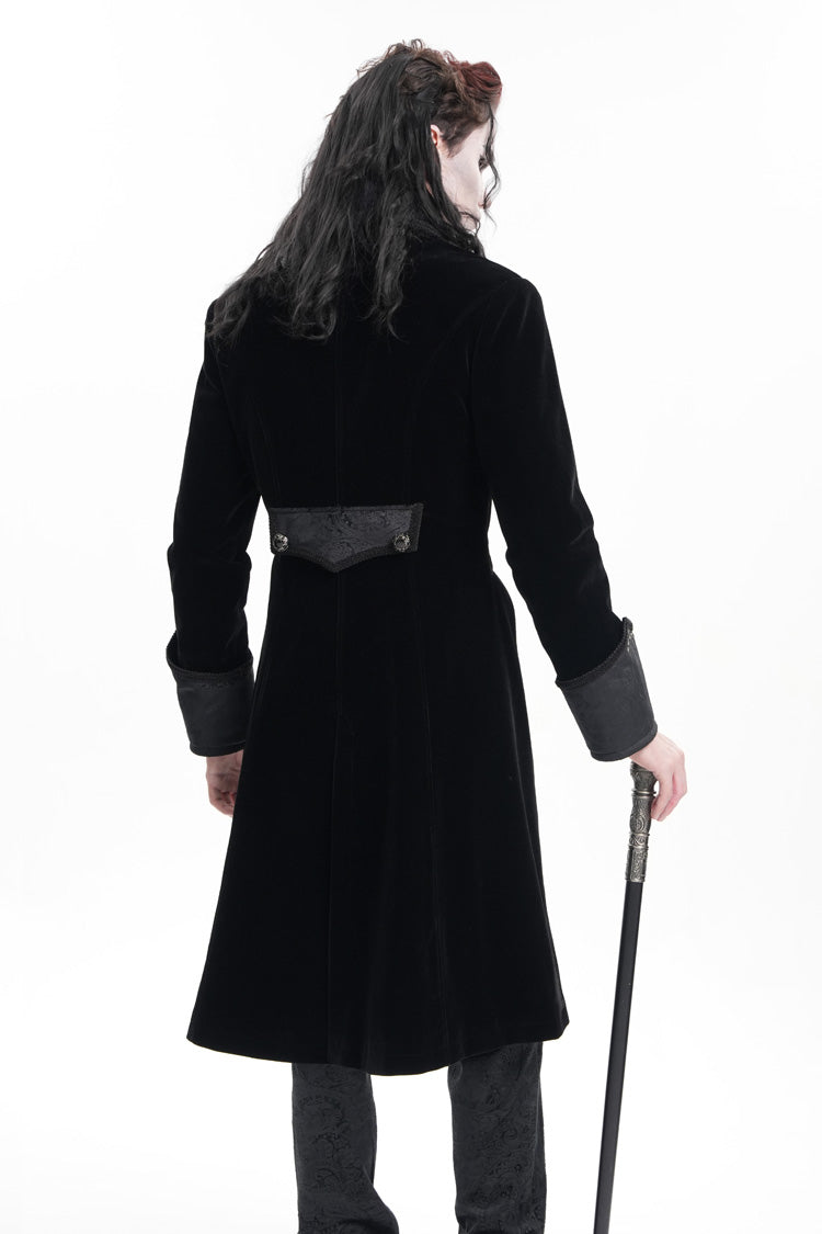 Black Long Sleeves Button Floral Embroidery Men's Gothic Jacket