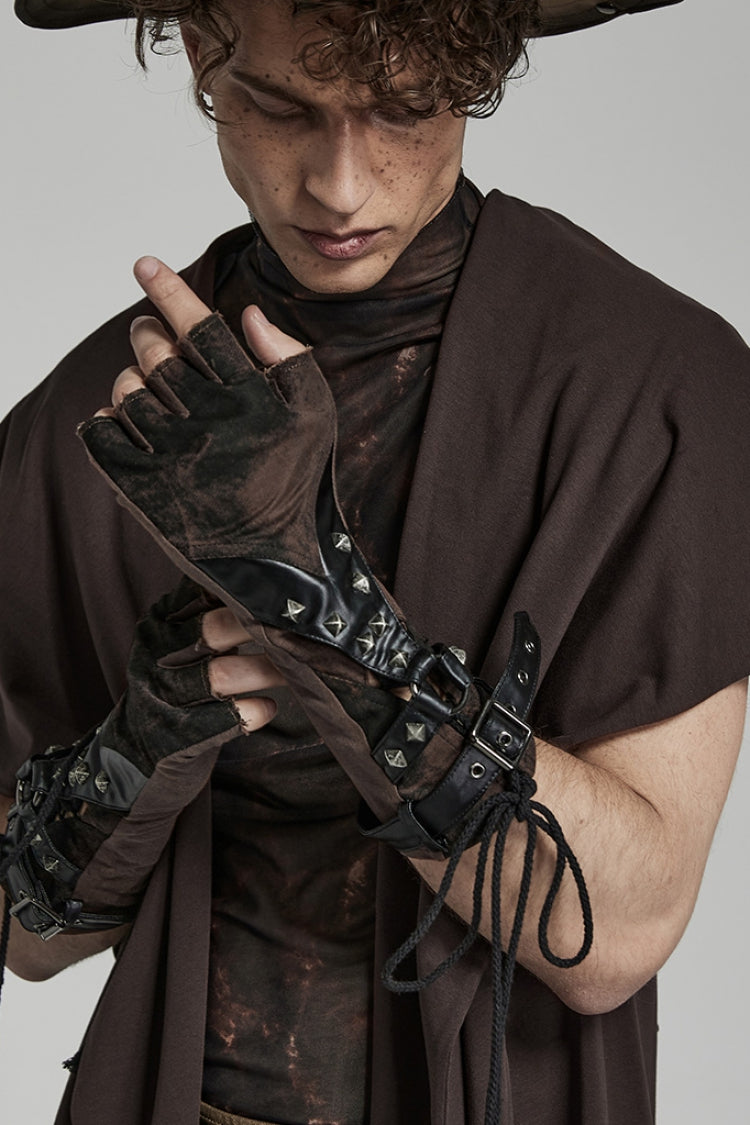 Rivets Print Lace-Up Men's Steampunk Gloves 2 Colors