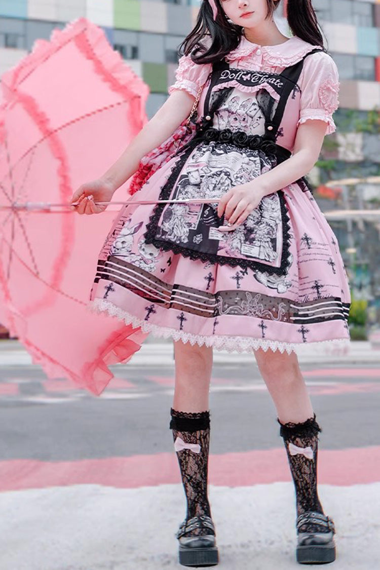 Pink Rabbit Doll Theater Print Sweet Lolita Jsk Dress