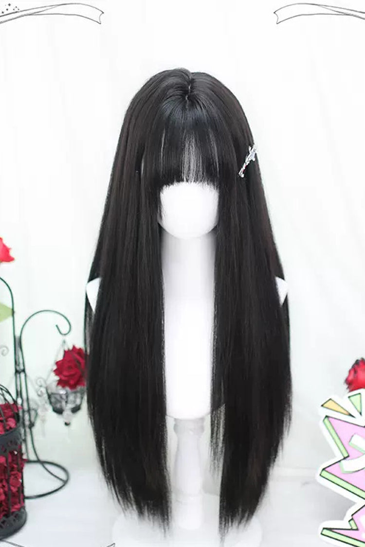 Black Natural Sweet Lolita Long Straight Wigs