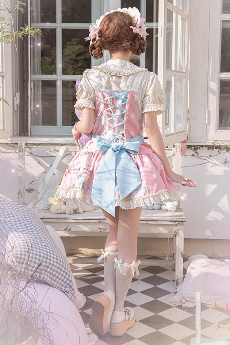 Pink Cake Chocolate Dessert Print Ruffle Bowknot Sweet Lolita Strap Dress