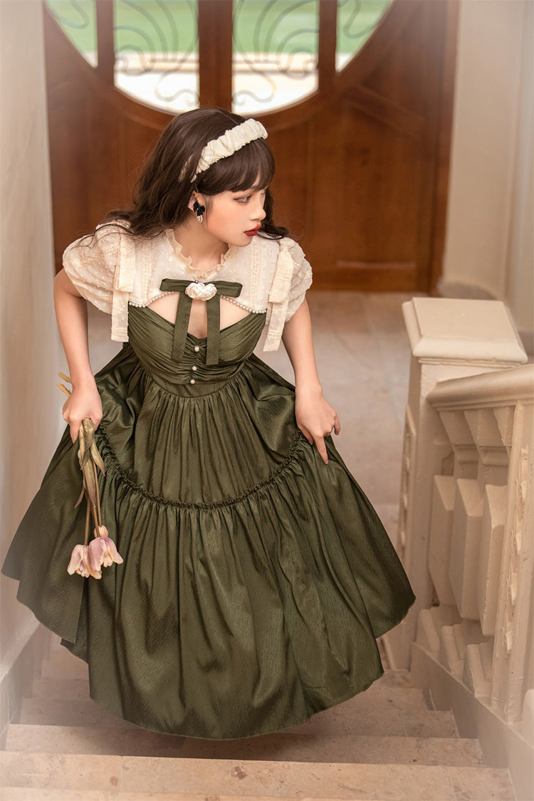 Dark Green Noble Retro Elegant Country Poetry Classic Lolita Dress