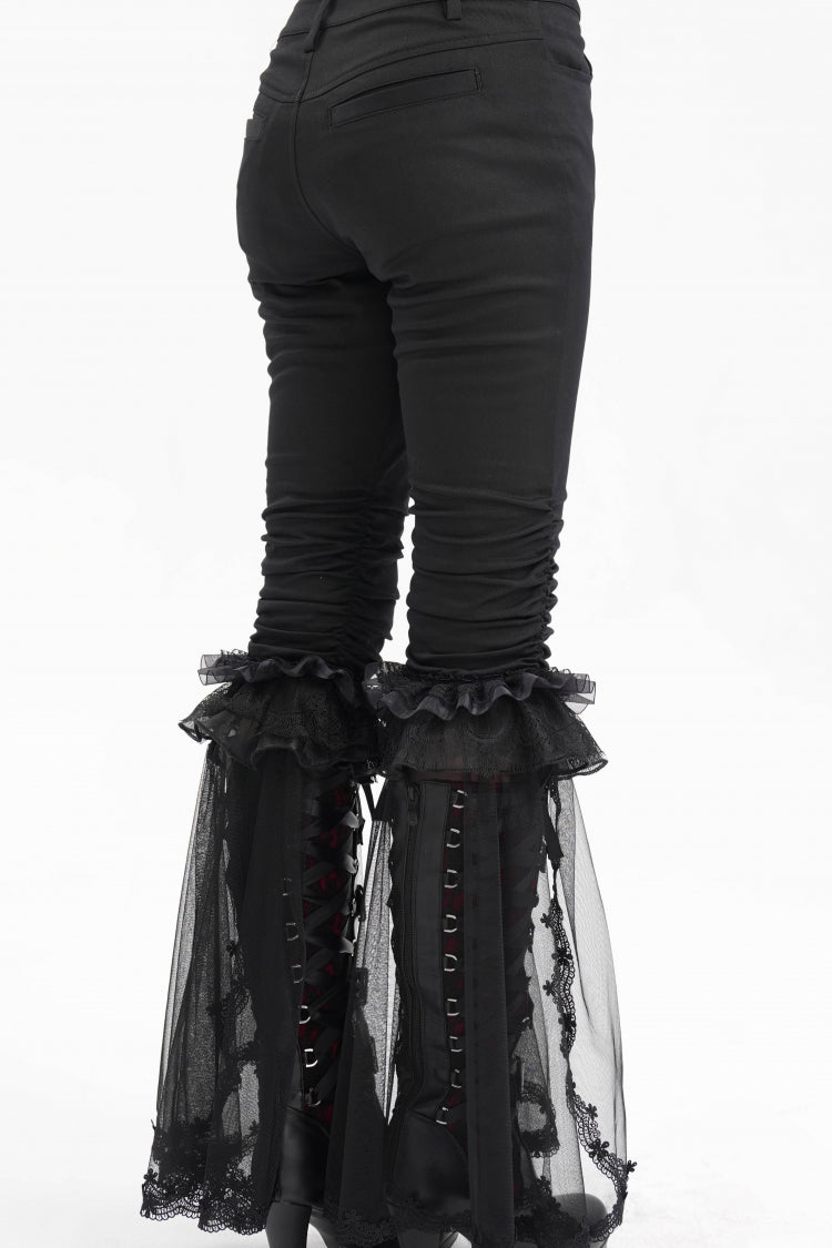 Black Ruffle Stitching Lace Women's Gothic Pants