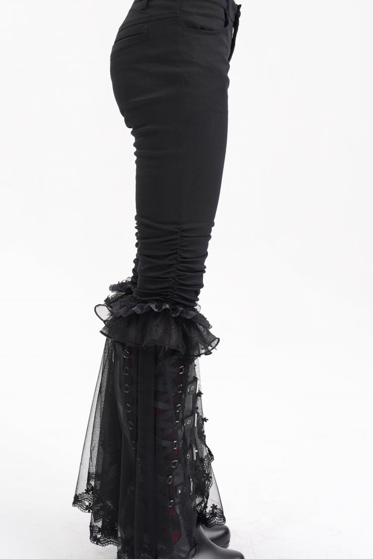 Black Ruffle Stitching Lace Women's Gothic Pants