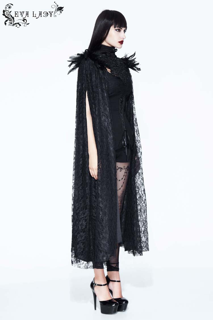 Black Palace Style Lace Long Women's Gothic Cloak