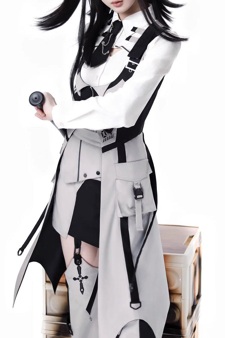 Black/White Long Sleeves Color Matching Handsome Sci-fi Lolita Skirt Set