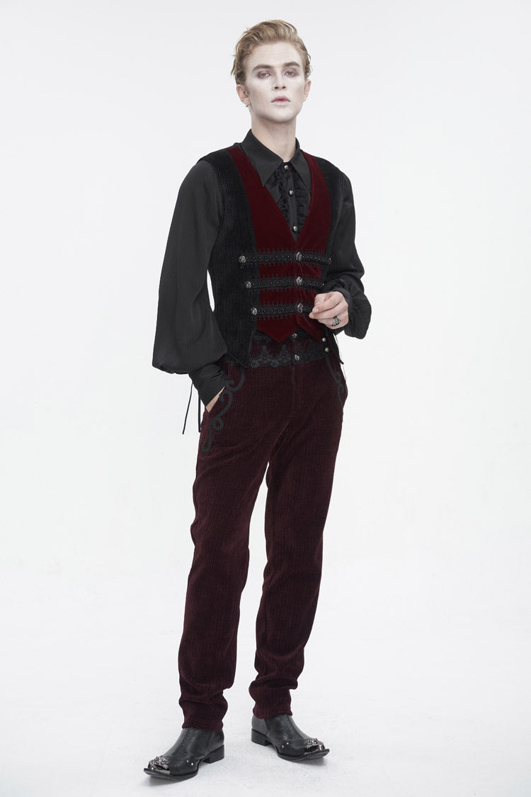 Red High Waisted Lace Splice Men's Gothic Pants