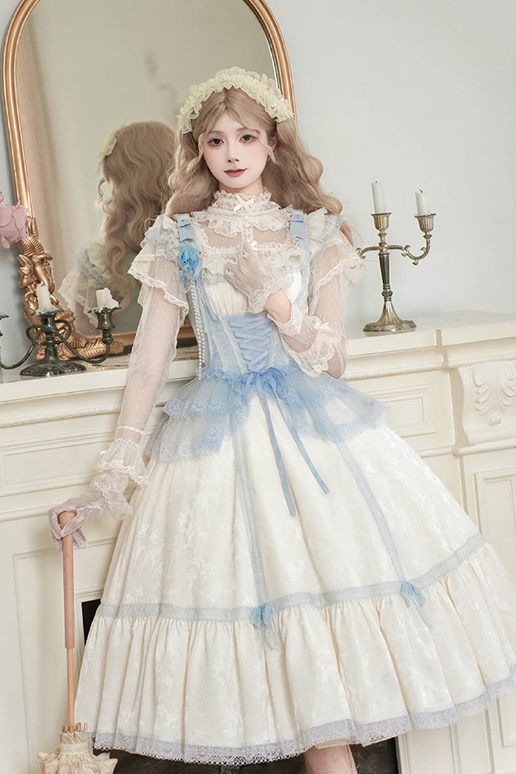Ivory [Sea Salt Iced Tea] Square Collar Flying Sleeves Ruffle Fishbone Sweet Lolita Jsk Long Dress