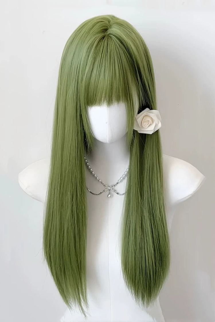 Emerald Green Air Bangs Sweet Lolita Long Straight Wig