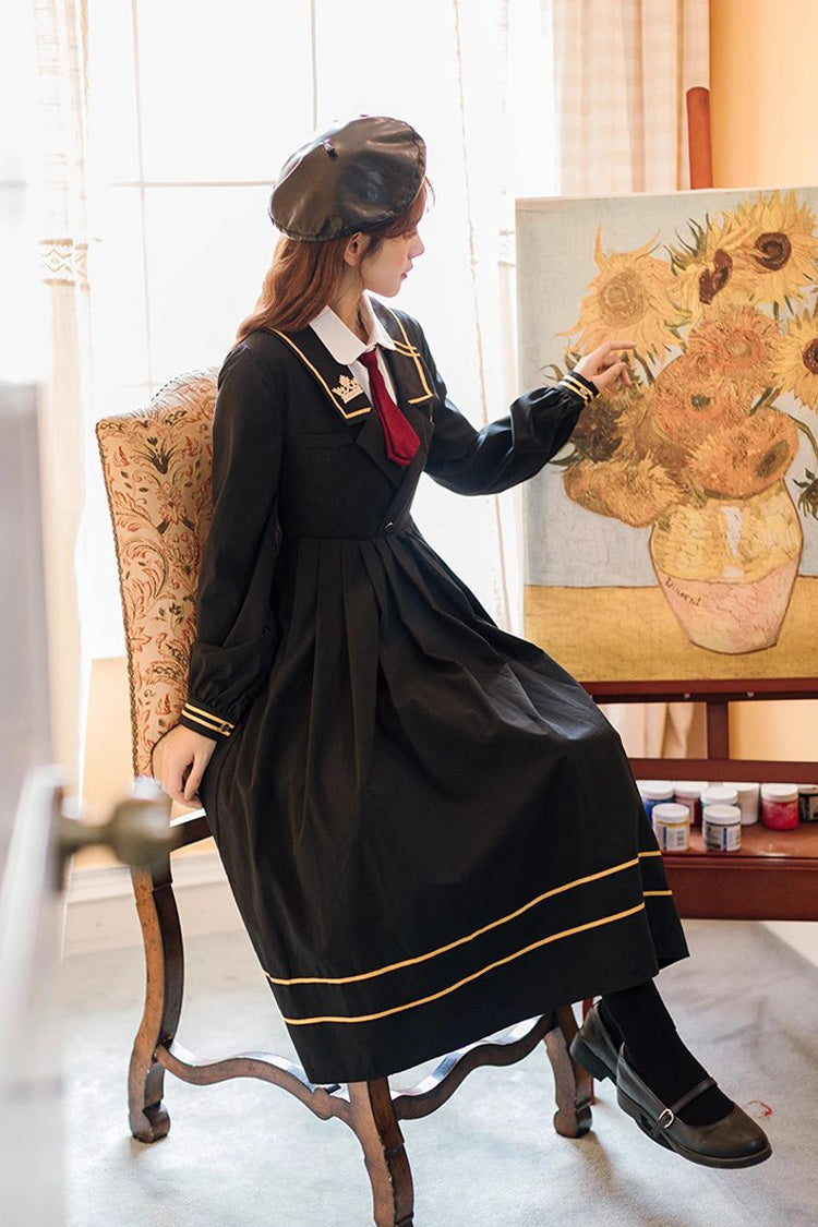 Black Long Sleeves Embroidery Sweet College Style Elegant Lolita Dress