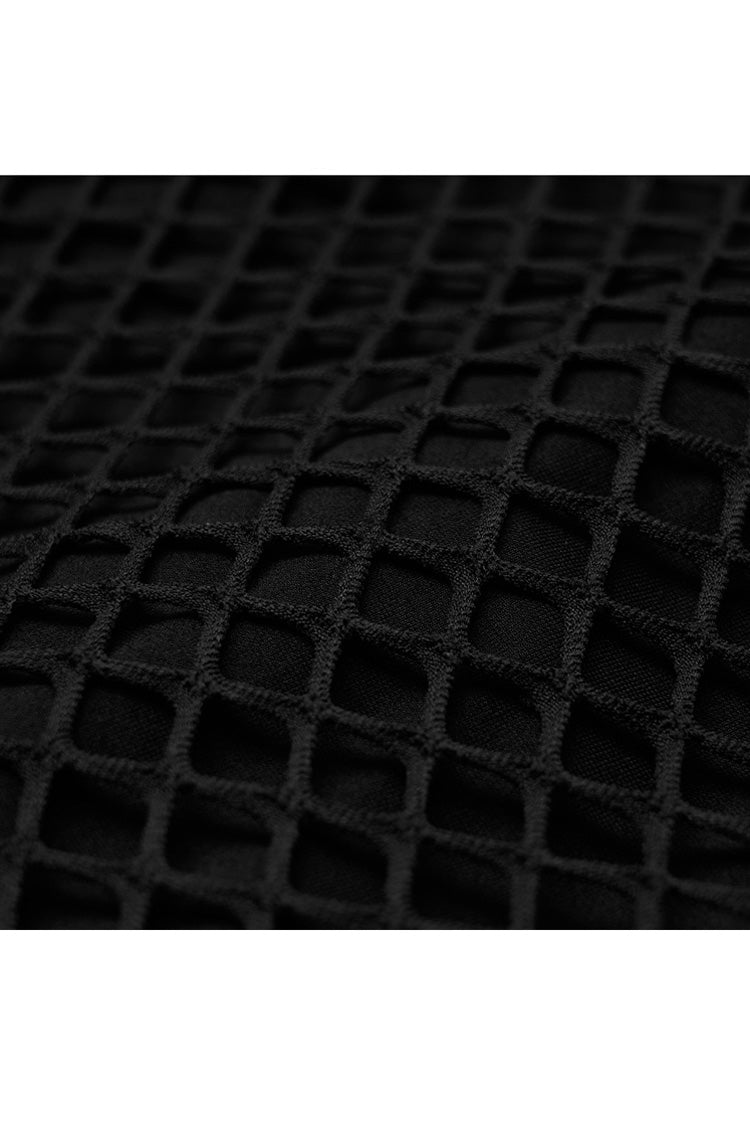 Black Side Leather Clasp Splice Rough Mesh Irregular Hem Plus Size Knit Women's Punk Fishtail Skirt