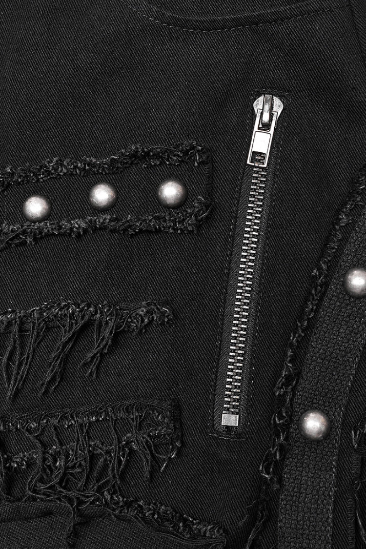 Metal Rivet Decoration Stitching Mesh Ripped Men's Steampunk Straight Pants 2 Colors