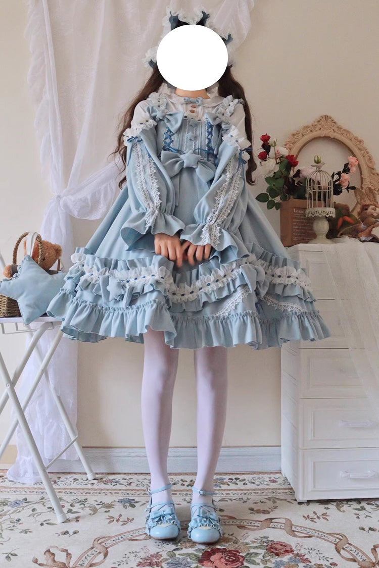 Multi-Color Long Sleeves Ruffle Embroidery Bowknot Sweet Lolita Dress 3 Colors