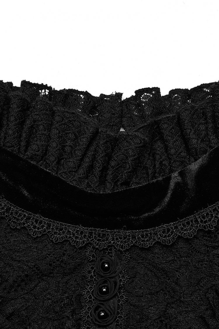 Black Stand Collar Long Trumpet Sleeves Stitching Lace Women's Gothic Dress