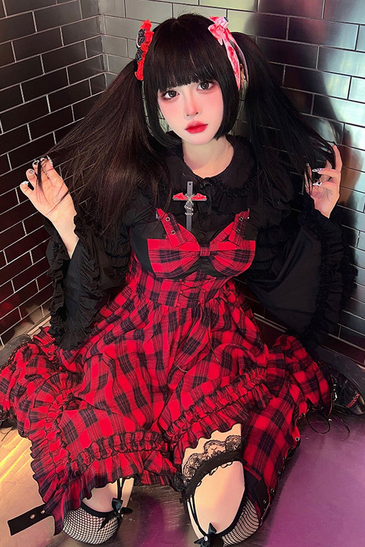 Red Scarlet Abby Style Irregular Plaid Printing Gothic Lolita JSK Dress
