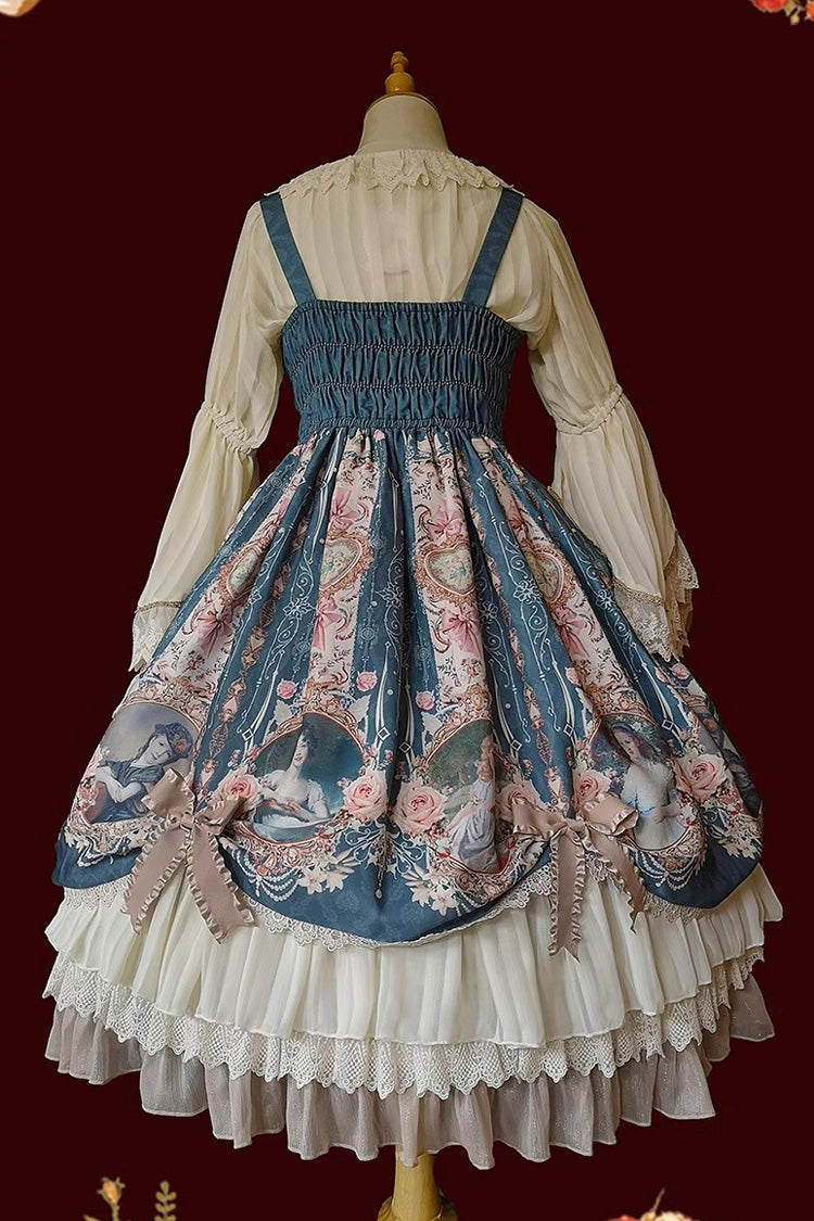 [Portrait of A Little Lady] Print Ruffle Bowknot Lace Classic Vintage Elegant Lolita Jsk Dress 3 Colors
