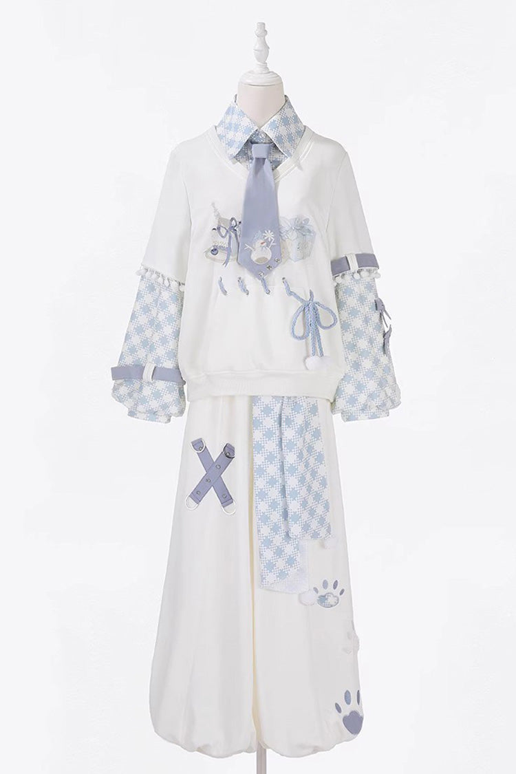 White Lapel Collar Long Sleeves Print Asymmetric Prince Handsome Ouji Lolita Set