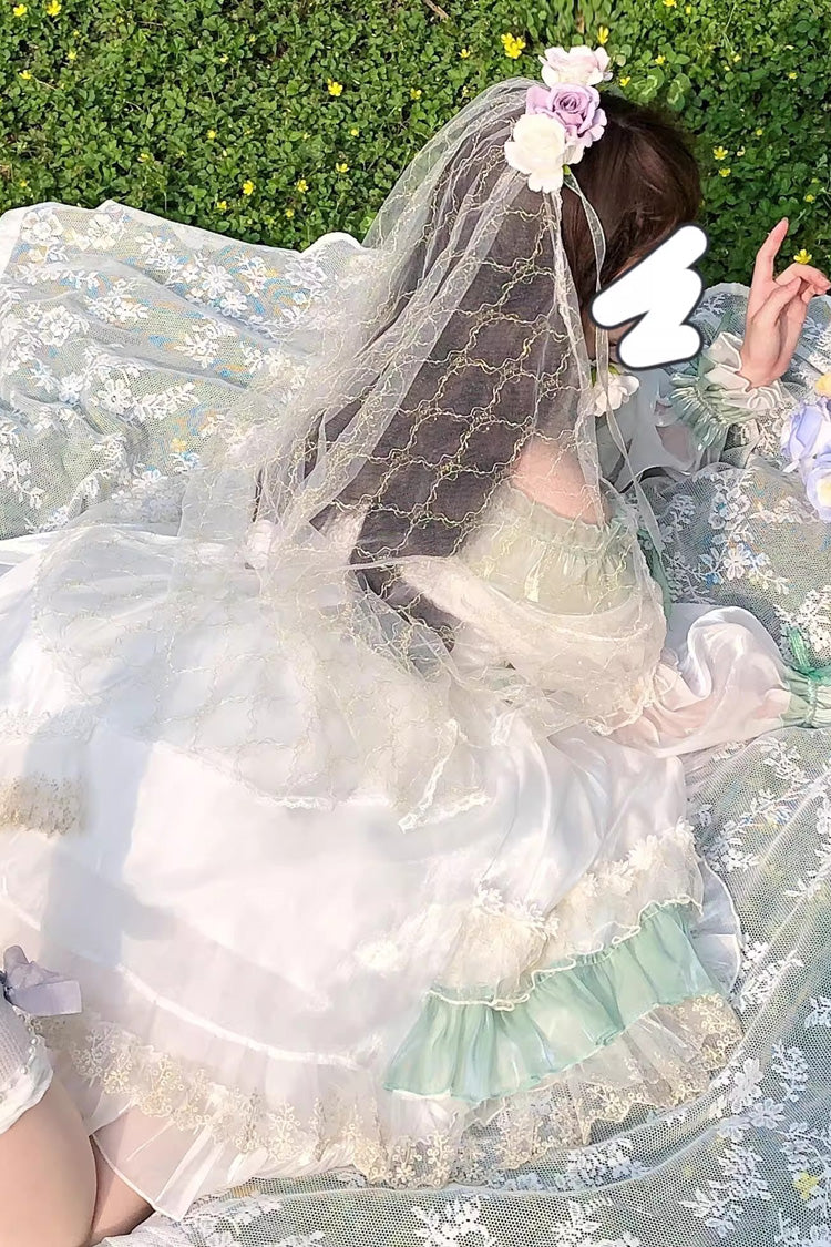 Green [Spring of Boliya] Long Sleeves Multi-Layered Ruffle Bowknot Lace Lace-Up Sweet Princess Lolita Dress
