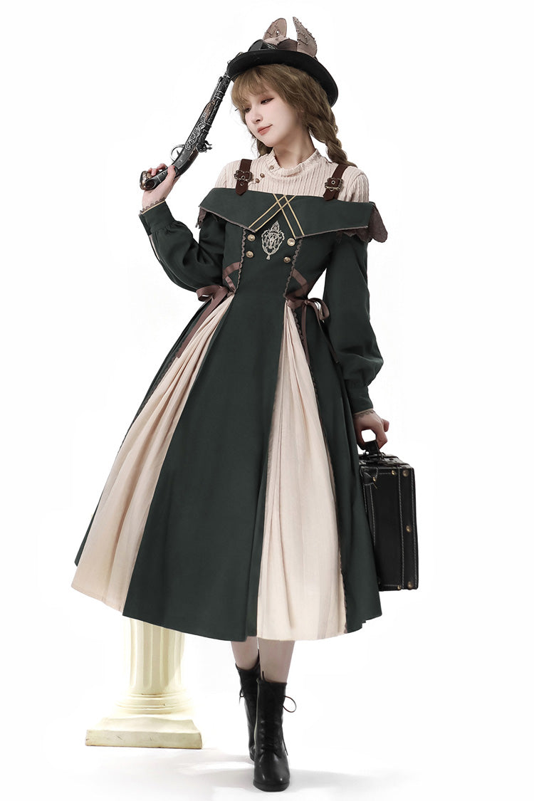 Dark Green Long Sleeves Ruffle Embroidery Bowknot Gothic Princess Lolita Dress