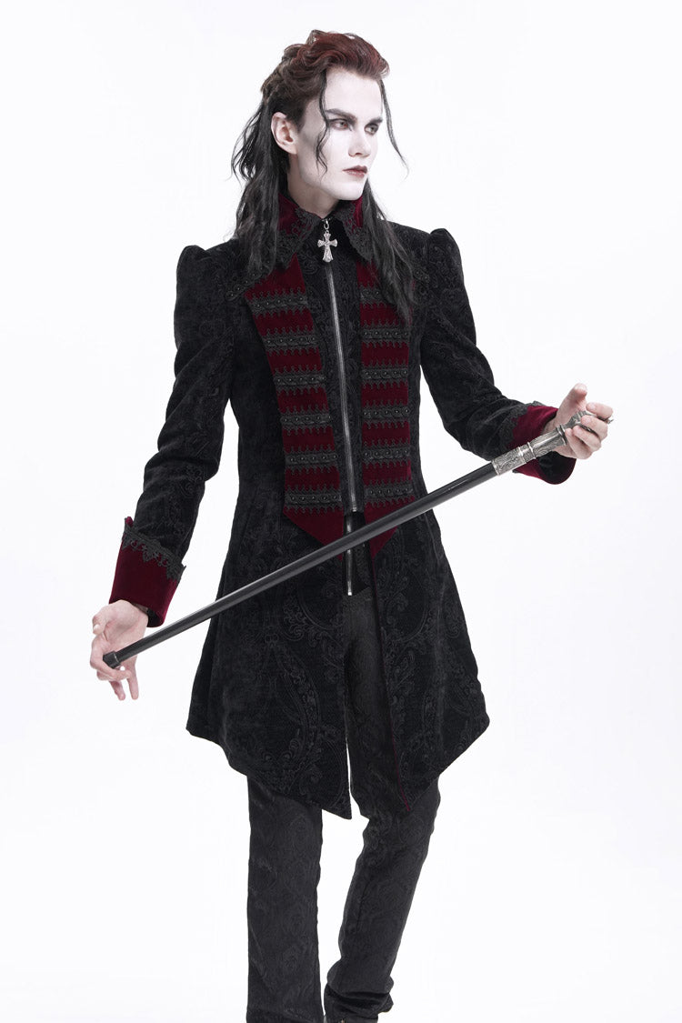 Schwarz/Rot Reverskragen Lange Ärmel Gehäkelte Gothic Herrenjacke