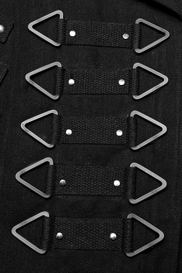 Black Lapel Collar Slim Studded Men's Punk Coat