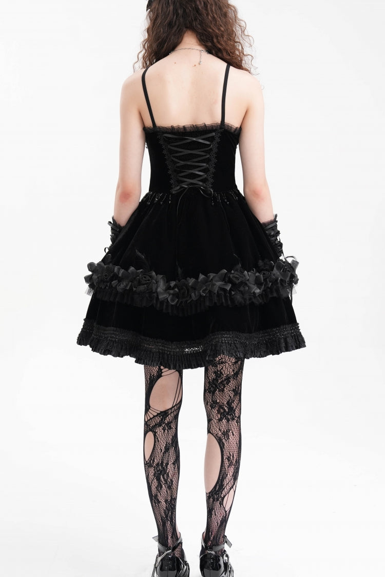 Black Chain Ruffle Lace Women's Gothic Slip Dress